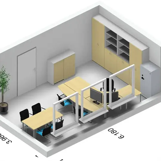 Planungssoftware mit einer Beispielgestaltung eines modernen Büros 